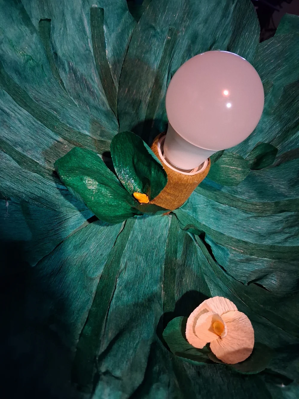Italian Crepe Paper Tree/Leaf Hanging Lamp with Cream Flowers